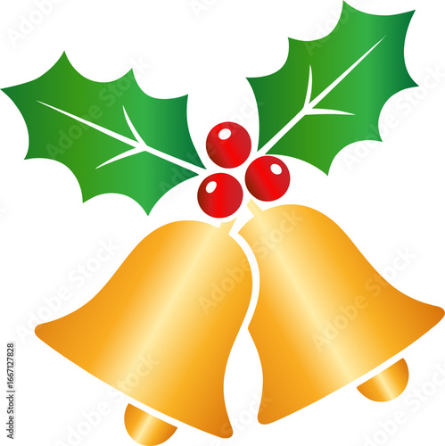 Golden Christmas Bells with Holly