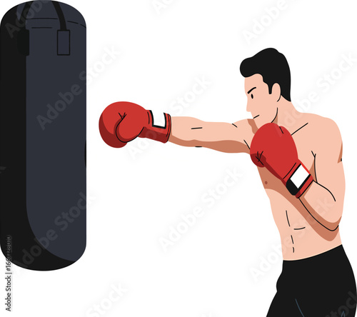 Vector, illustration, boxer in the ring training, sports, match, poster, background