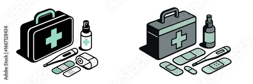 Medical First Aid Kit Supplies, Minimalist flat design