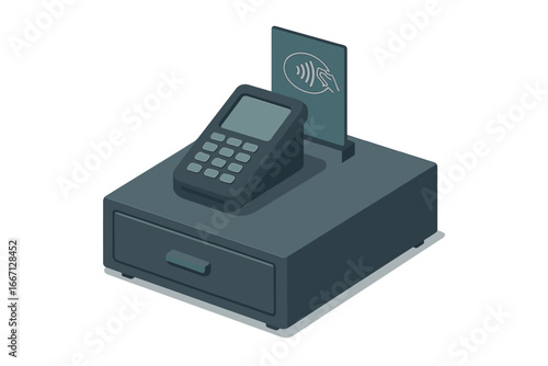 Payment Terminal with Cash Drawer, Minimalist flat design
