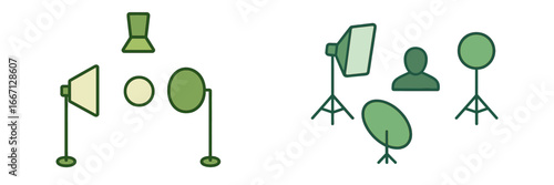 Studio Lighting Gear and Person Silhouette, Minimalist flat design