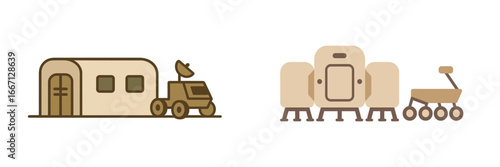 Space Exploration Habitat and Rover, Minimalist flat design