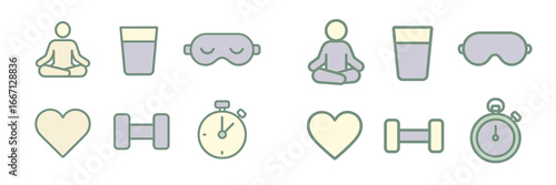 Healthy Lifestyle Icons Collection, Minimalist flat design