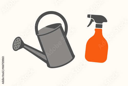 Watering Can and Spray Bottle, Minimalist flat design