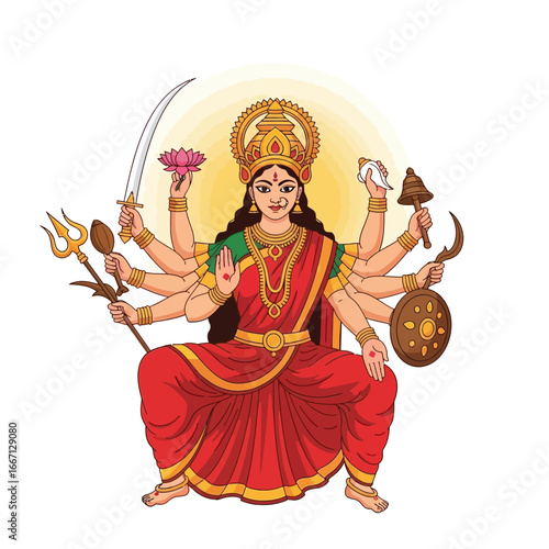 Illustration of Hindu Goddess Durga for Navratri and Durga Puja Festival. Vector.