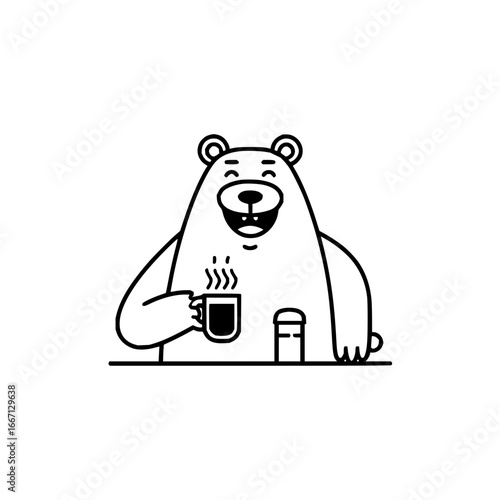 Bear drinking coffee vector illustration cute cartoon animal character design for logo and graphic design projects