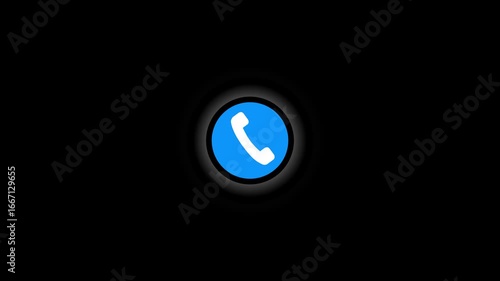 Incoming call ringing icon animation. Phone ringing sign of phone call icon with radio wave and circle. Incoming call icon animation on black background.