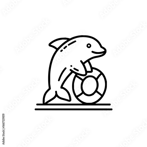 Dolphin with life preserver vector illustration for summer vacation and ocean wildlife themed designs and graphics