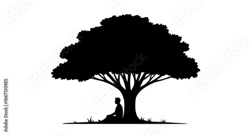 Man Sitting Under a Tree Silhouette Contemplating Life s Journey in Nature s Embrace silhouette