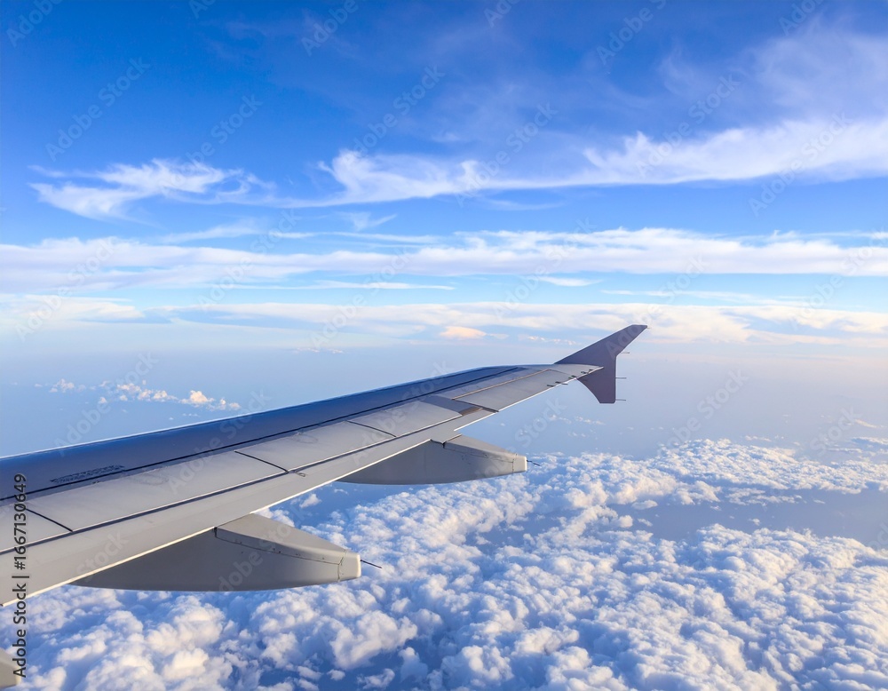 Obraz premium Wing of an air plane and clouds 
