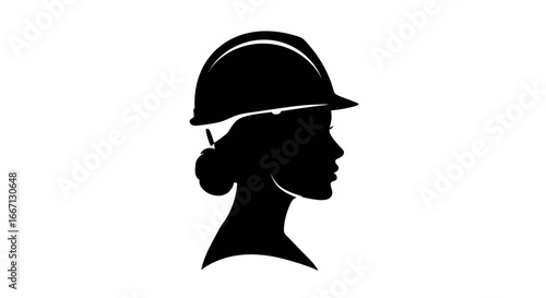 Woman Engineer Wearing Hard Hat Side View Silhouette