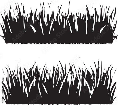 Super realistic, detailed fresh green vector grass. Seamless isolated plant stems for front plan nature illustration. 