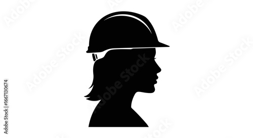 Female Construction Worker Profile Wearing Hard Hat in Silhouette Style silhouette