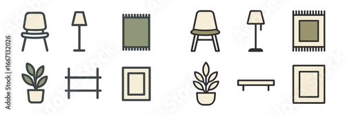 Modern Home Decor Icons, Minimalist flat design