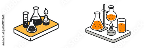 Laboratory Glassware and Heating Apparatus, Minimalist flat design