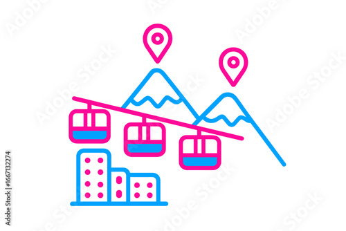 Ski Resort Gondola and Mountain Peaks Neon Sign