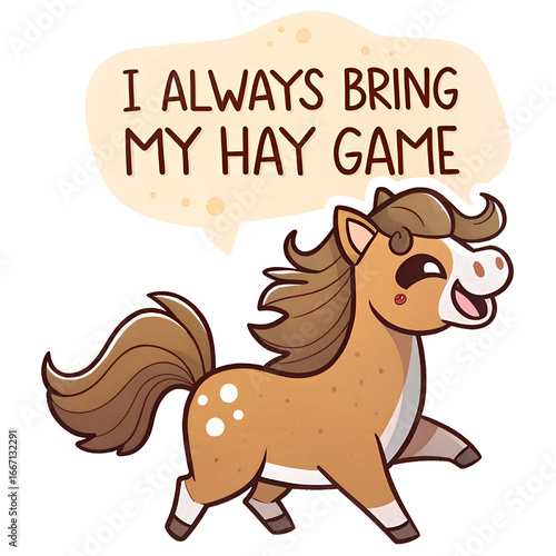 Wallpaper Mural A happy cartoon pony is saying I always bring my hay game Torontodigital.ca