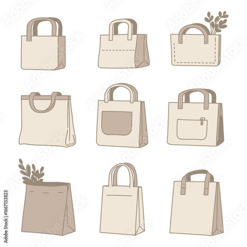 A collection of various stylish and simple handbag designs and tote bags