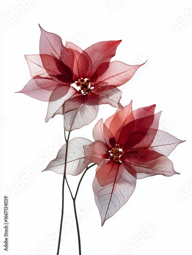 Translucent Poinsettia Flowers on a White Background, Birth Flower, Minimalist December Flower