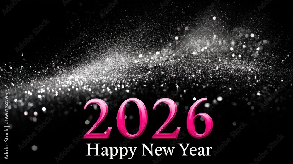 Fototapeta premium The countdown to 2026 is marked with vibrant colors and dazzling sparkles, symbolizing joy and hope for the New Year. Excitement fills the atmosphere as festivities unfold