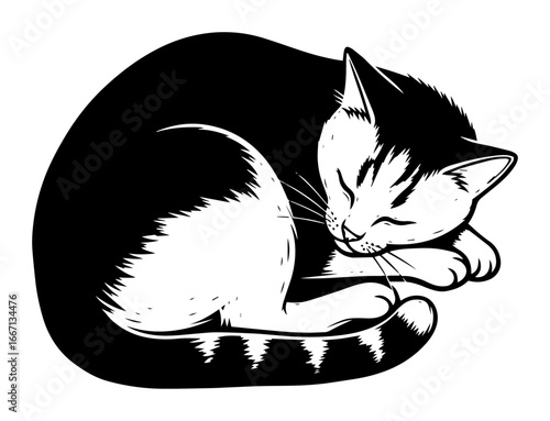 Sleeping cat vector — curled feline silhouette