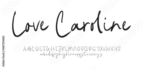 Love Caroline, Hand drawn vector alphabet. Modern monoline signature script font. Elegant Signature Font. Best Alphabet Beautiful Calligraphy Signature Font lettering
