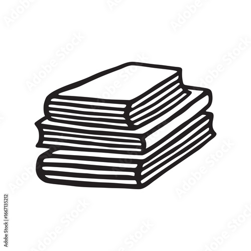 Doodle pile of books icon hand drawn with black line in freehand style. Vector illustration isolated on white background