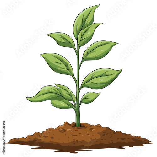Green seedling growing from soil illustration plant isolated on a transparent background