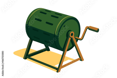 Green lottery drum with crank on yellow background