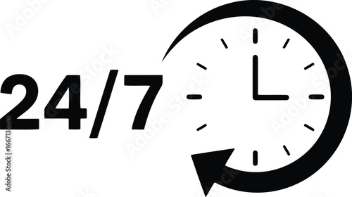 247 Service Availability Icon with Clock and Arrow.