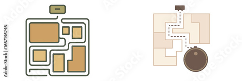 Robot vacuum cleaner path on floor plan, Minimalist flat design