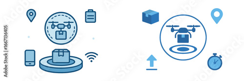 Drone Delivery and Tracking Symbols, Minimalist flat design