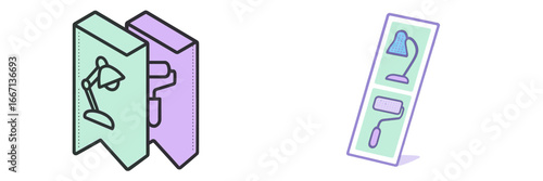 Desk Lamp and Paint Roller Icons, Minimalist flat design