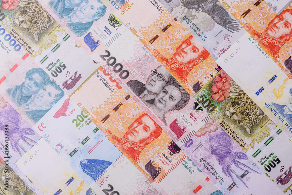 Fototapeta premium Argentina paper money, peso banknotes as currency for exchange or travel. Argentina money
