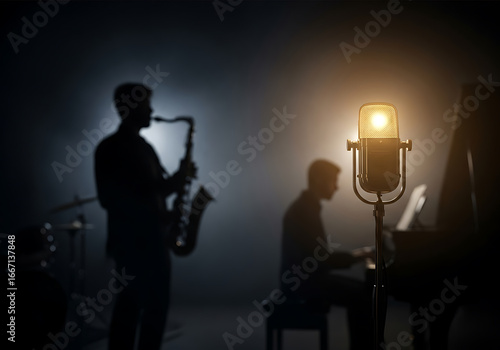 Vintage Microphone on a 1920s Jazz Club Stage - Retro Music Poster