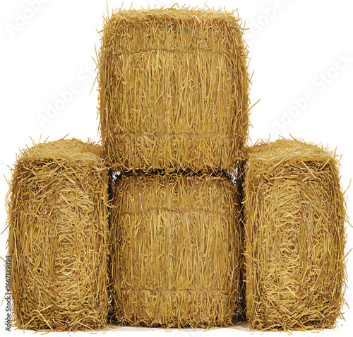 Vector, illustration, straw, livestock feed, horses and cows, arranged in four