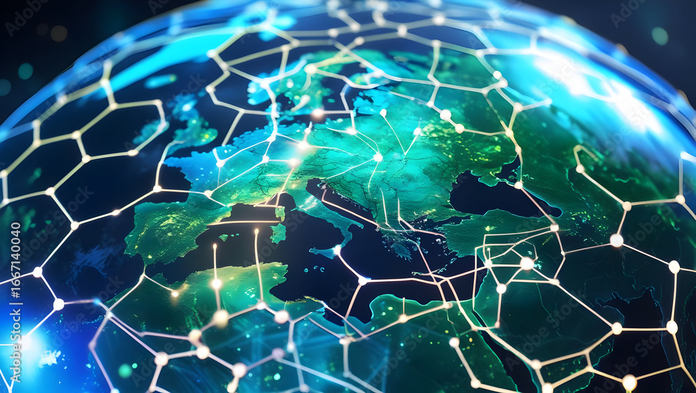 Obraz premium Global Network Connections Earth Map