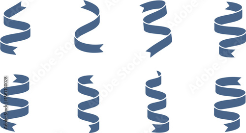 Collection of Blue Swirling Ribbons on White Background