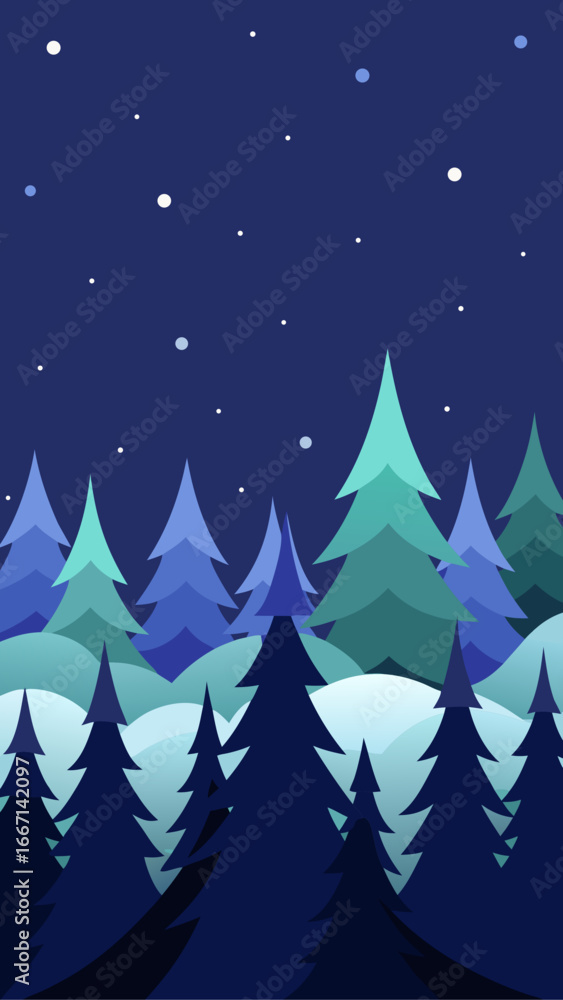 Obraz premium Illustration of a winter forest at night
