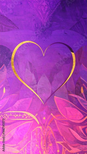 Heart-shaped design, vibrant colors, floral backdrop