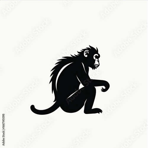 Silhouette Monkey Icon: A bold and minimalist silhouette of a monkey, perched against a simple backdrop. This striking image encapsulates the essence of nature, wildlife, and design elegance. 