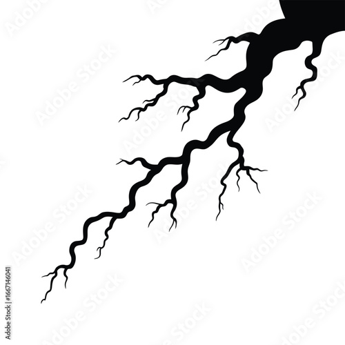 Black silhouette of a lightning bolt striking diagonally against a white background