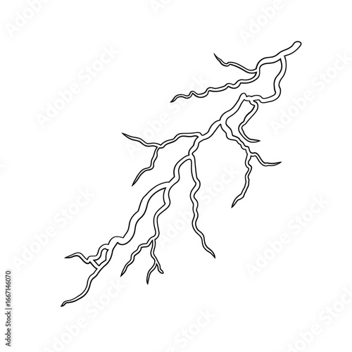 Stylized black and white drawing of a jagged lightning bolt