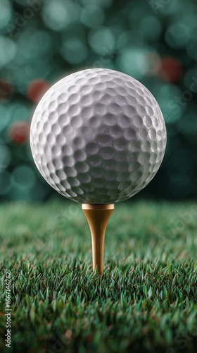 Golf Ball on Tee Ready for Swing on Well-Maintained Grassy Course in Sunny We...
