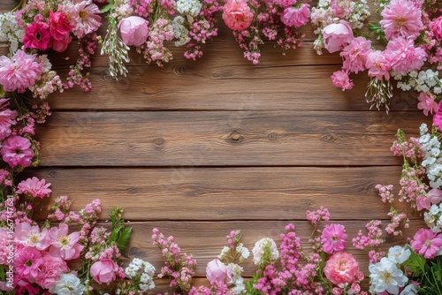 Beautiful Floral Arrangement on a Rustic Wooden Background for Joyful Occasions.