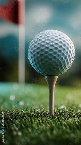 Golf Ball on Tee Ready for Swing on Well-Maintained Grassy Course in Sunny We...