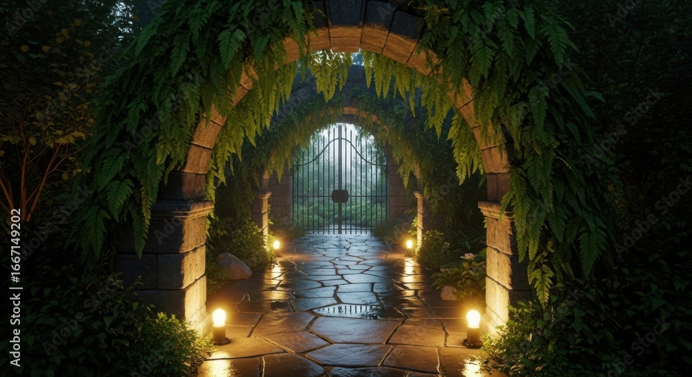 Obraz premium Enchanting Garden Gateway Underneath a Verdant Archway