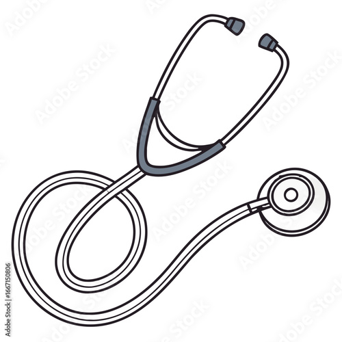 Stethoscope with coiled tube in minimalist design as medical icon  