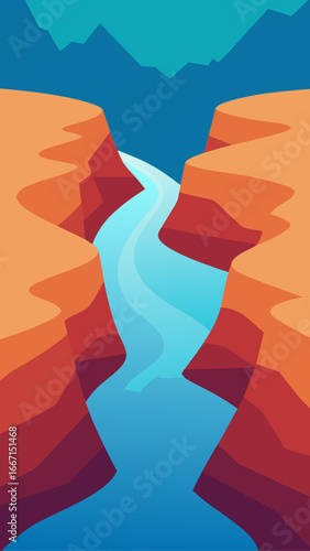 River flowing through canyon illustration