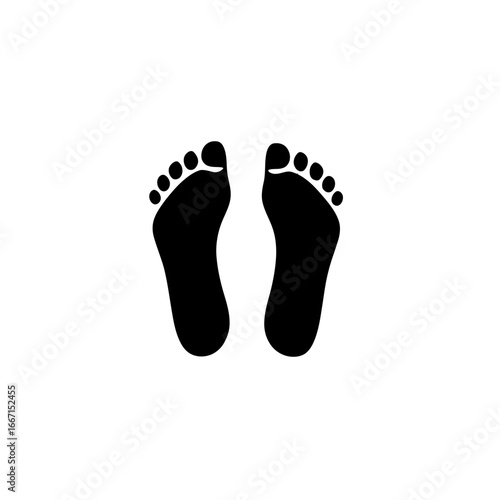 Stylized illustrations of two funny bare human feet or footprints, originating from a Mexican codex and featuring a Native American motif, presented in a linear black and white silhouette